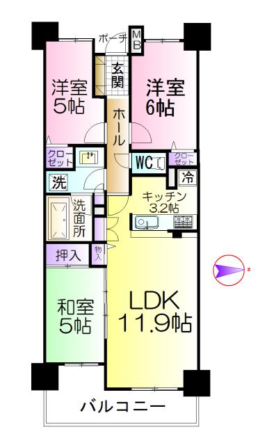 Floor plan. 3LDK, Price 21.9 million yen, Occupied area 67.54 sq m , Balcony area 8.63 sq m