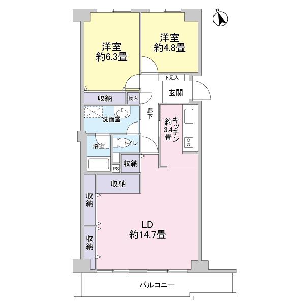 Floor plan. 2LDK, Price 18.3 million yen, Occupied area 67.73 sq m , Balcony area 8.18 sq m