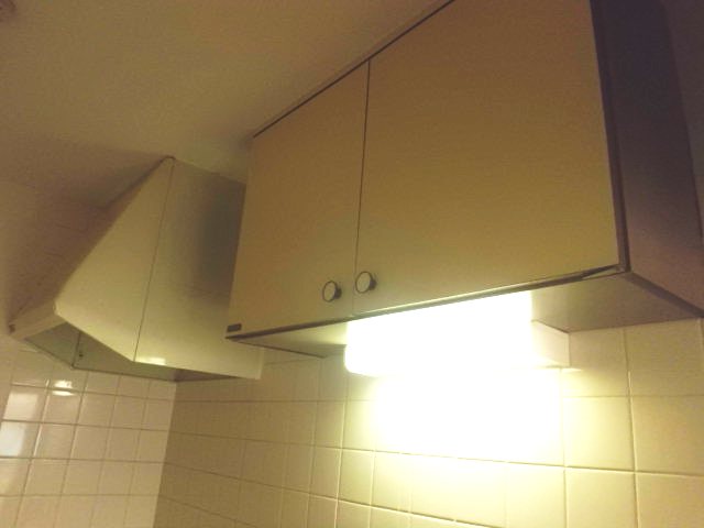 Living and room. There are convenient hanging cupboard in the kitchen top. Range hood.