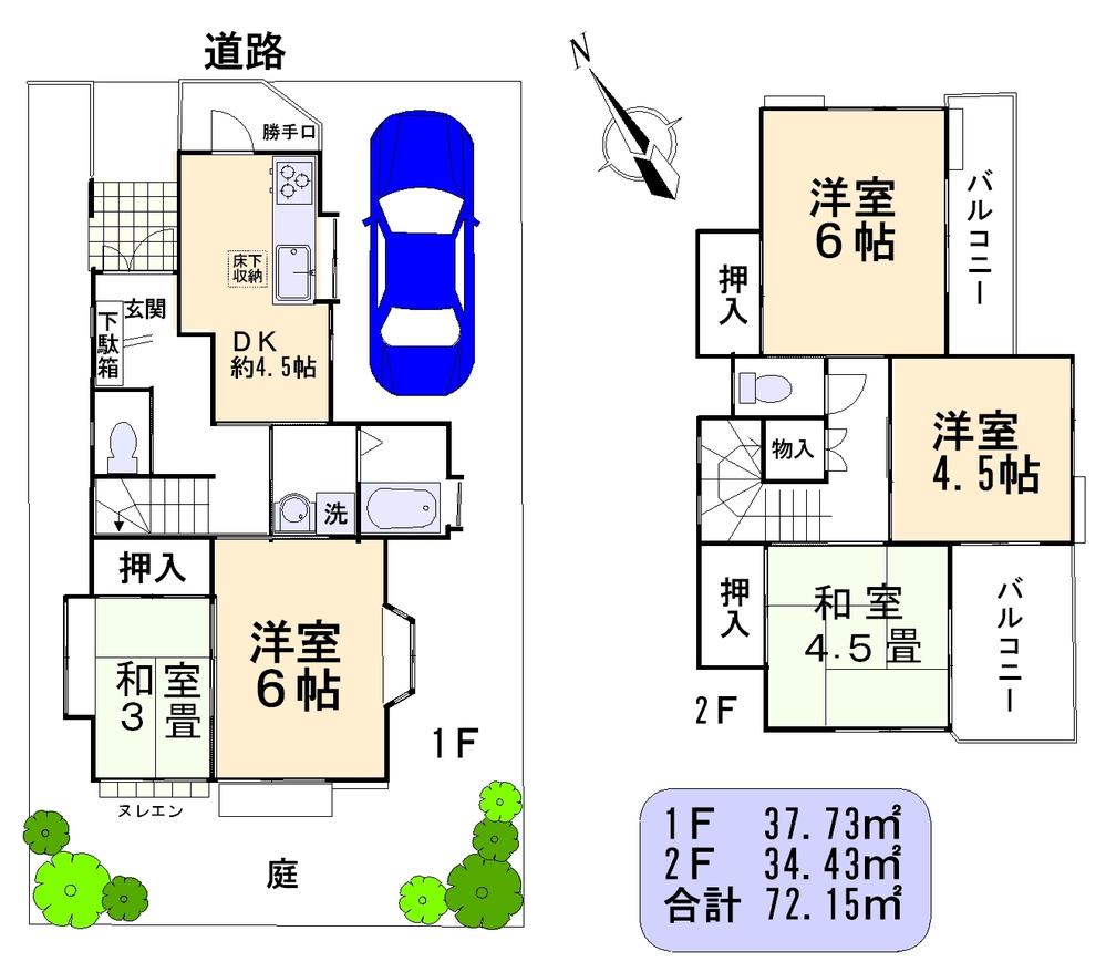 Floor plan. 19,800,000 yen, 4LDK + S (storeroom), Land area 72.15 sq m , Building area 72.15 sq m