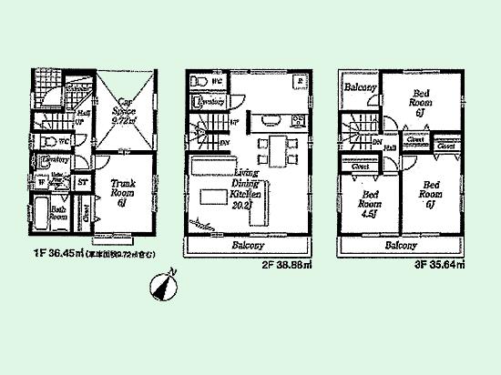 Floor plan. 38,800,000 yen, 4LDK, Land area 78.29 sq m , Building area 110.97 sq m