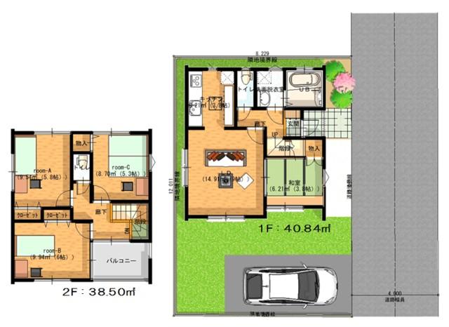 Floor plan. 29,800,000 yen, 4LDK, Land area 99.18 sq m , Building area 79.34 sq m living next to the Japanese-style Also to your family reunion space. 
