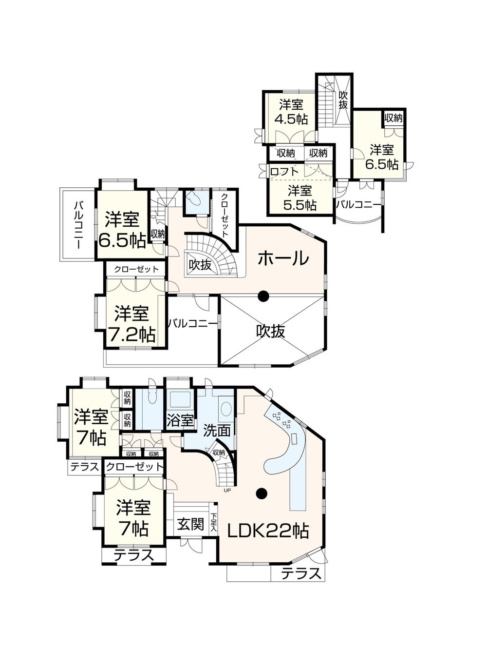 Floor plan. 49,800,000 yen, 7LDK + S (storeroom), Land area 201.17 sq m , Building area 164.12 sq m