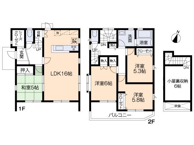 Floor plan. (1 Building), Price 38,800,000 yen, 4LDK, Land area 100.05 sq m , Building area 96.88 sq m