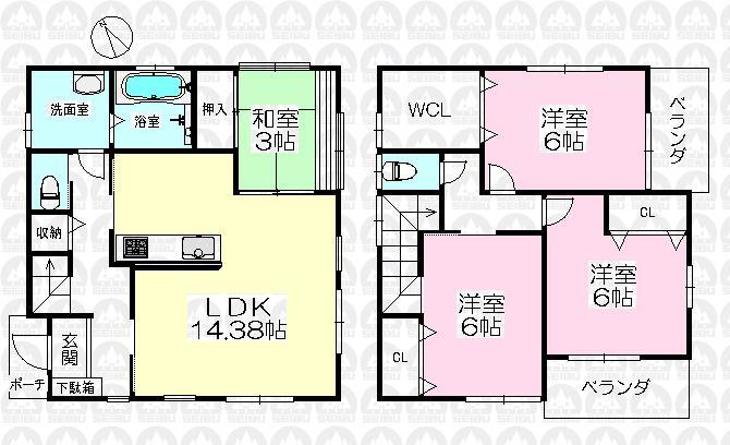 Floor plan. 23.8 million yen, 3LDK, Land area 87.53 sq m , Building area 93.15 sq m