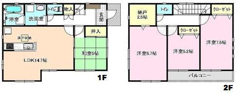 Floor plan. 32,800,000 yen, 4LDK, Land area 180.38 sq m , Building area 97.19 sq m   ■ 1st floor: 48.19 sq m  Second floor: 49.00 sq m  ☆ Total floor area: 97.19 sq m  