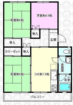 Floor plan. 3DK, Price 3.3 million yen, Footprint 55.3 sq m , Balcony area 6.85 sq m floor plan