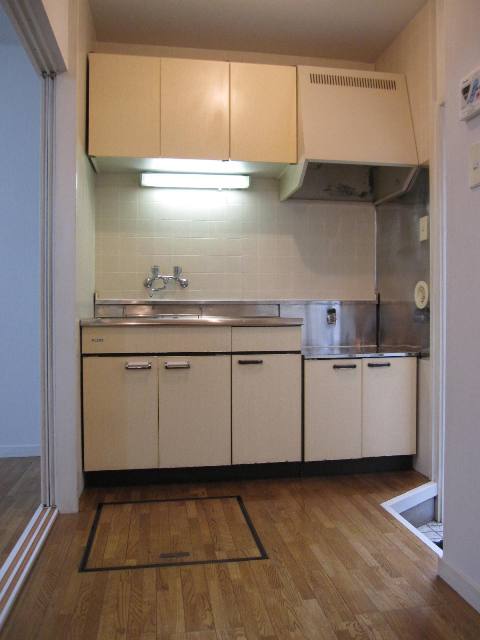 Kitchen. Gas stove installed Friendly Kitchen. Convenient structure, which is also hanging shelf.