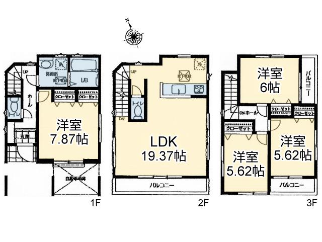 Floor plan. (1 Building), Price 42,800,000 yen, 4LDK, Land area 74.65 sq m , Building area 104.68 sq m