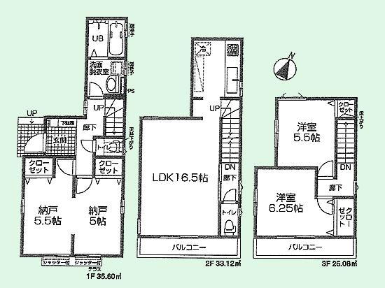 Floor plan. 32,800,000 yen, 3LDK + S (storeroom), Land area 70.86 sq m , Building area 96.46 sq m