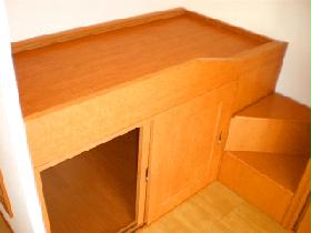 Washroom. Stairs under storage.
