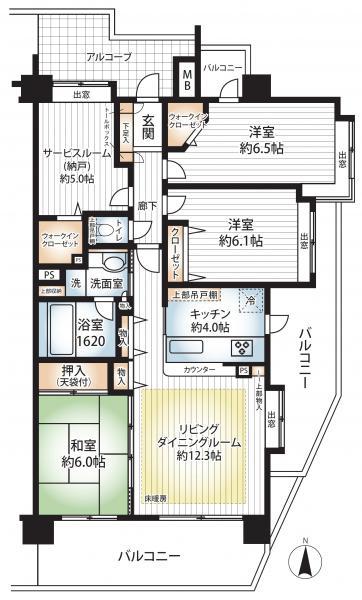 Floor plan. 3LDK+S, Price 34,800,000 yen, Footprint 85.9 sq m , Balcony area 22.3 sq m