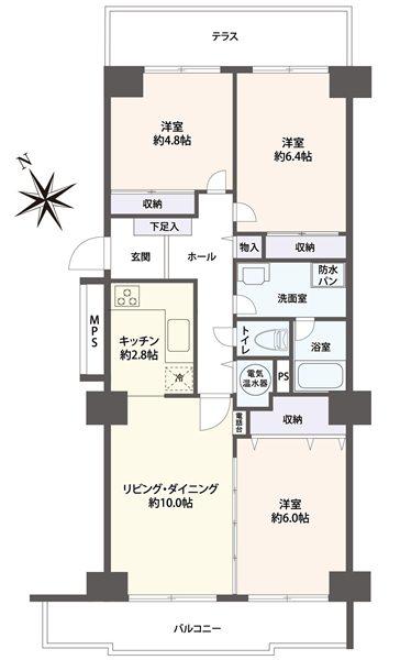 Floor plan. 3LDK, Price 18,800,000 yen, Occupied area 68.26 sq m , Balcony area 7.4 sq m