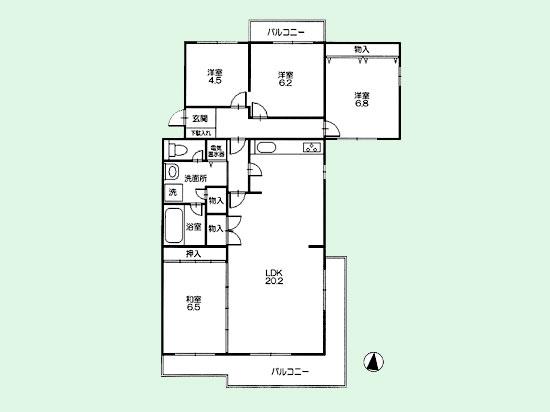 Floor plan. 4LDK, Price 13.5 million yen, Footprint 103.05 sq m , Balcony area 16.85 sq m