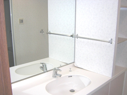 Washroom. Large vanity mirror