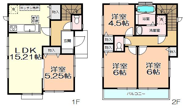 Floor plan. 22,900,000 yen, 4LDK, Land area 100.04 sq m , Building area 88.81 sq m E Building
