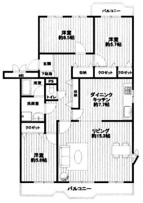 Floor plan. 3LDK, Price 17,900,000 yen, Occupied area 98.48 sq m , Balcony area 14.14 sq m