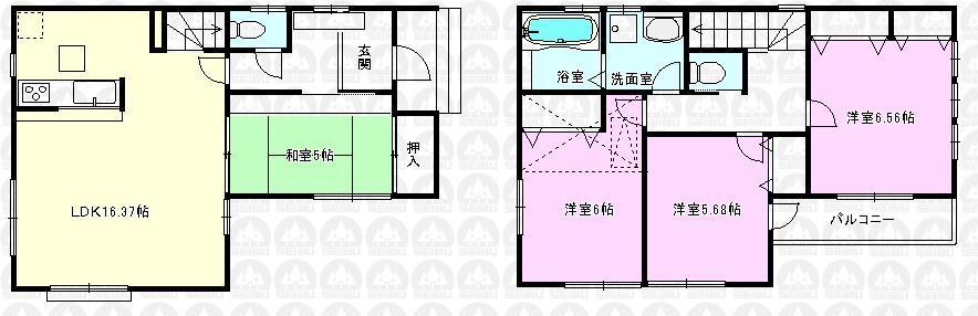 Floor plan. (Building 2), Price 34,800,000 yen, 4LDK, Land area 82.64 sq m , Building area 95.63 sq m