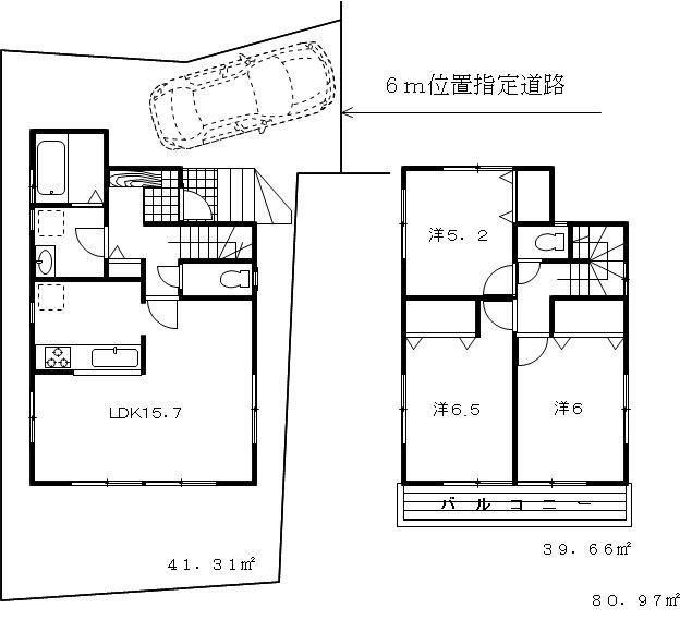 Floor plan. 27,800,000 yen, 3LDK, Land area 101.49 sq m , Building area 81.14 sq m south side is the field. No Standing building. 