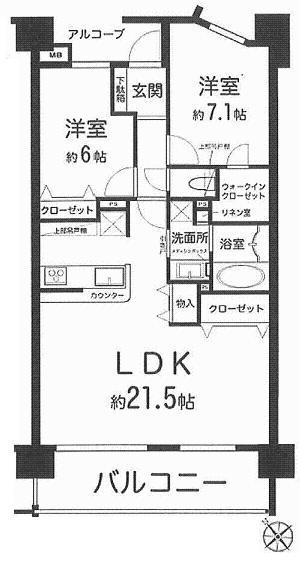 Floor plan. 2LDK, Price 23.8 million yen, Occupied area 75.91 sq m , Balcony area 12.06 sq m floor plan