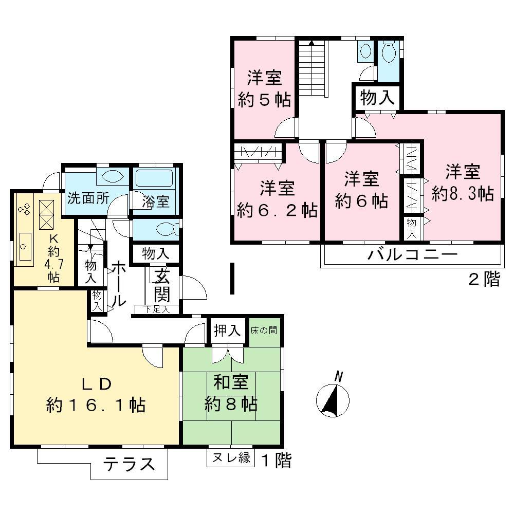 Floor plan. 37 million yen, 5LDK, Land area 208.27 sq m , Building area 135.64 sq m