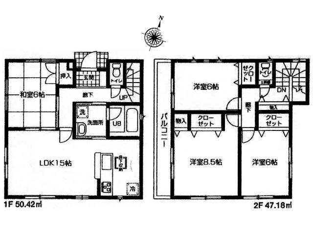 Floor plan. (Building 2), Price 33,800,000 yen, 4LDK, Land area 102.74 sq m , Building area 97.6 sq m