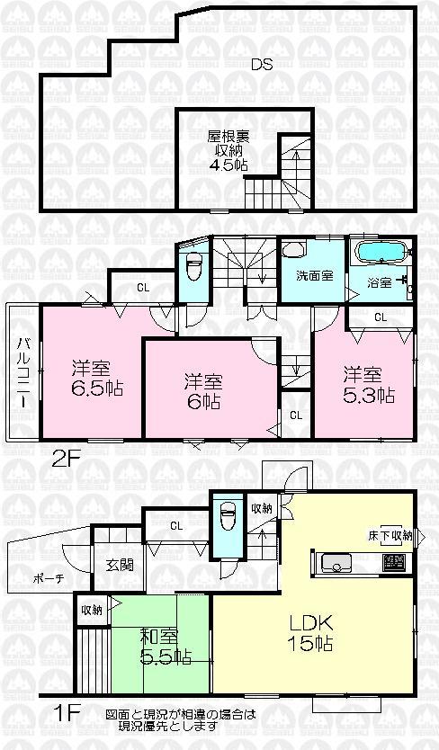 Floor plan. (3 Building), Price 36,800,000 yen, 4LDK+S, Land area 100.05 sq m , Building area 95.81 sq m