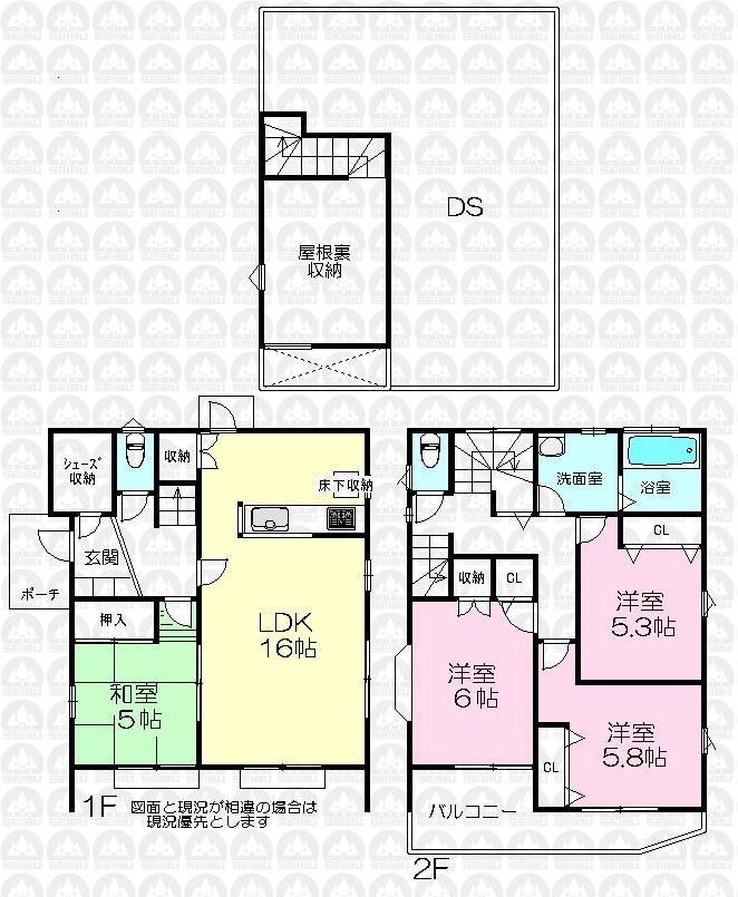 Floor plan. (1 Building), Price 38,800,000 yen, 4LDK+S, Land area 100.05 sq m , Building area 96.88 sq m