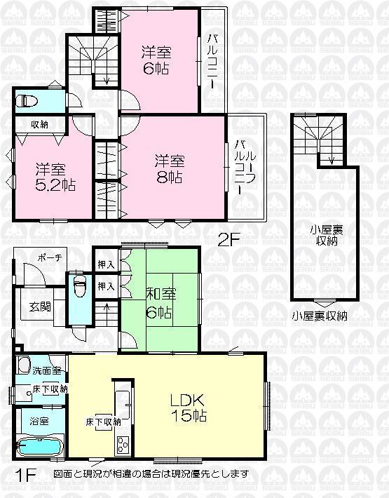 Floor plan. 37,800,000 yen, 4LDK + S (storeroom), Land area 113.13 sq m , Building area 95.22 sq m with attic! 