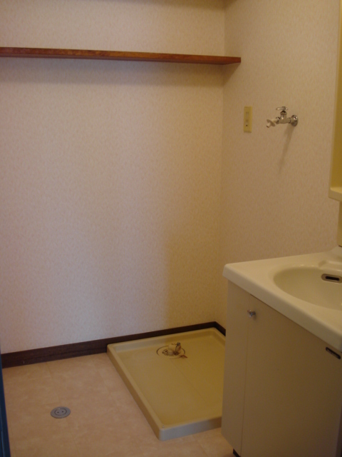 Washroom. Independent wash basin and washing machine inside the yard