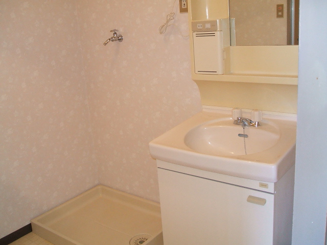 Washroom. Independent wash basin and washing machine Storage. It is safe with a washing pan.