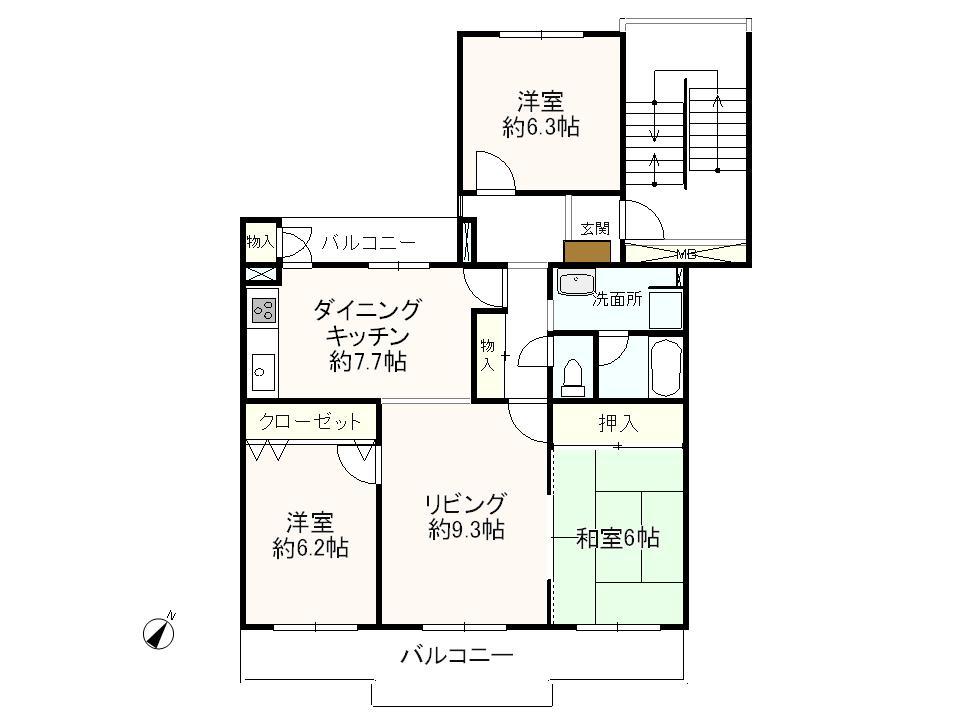 Floor plan. 3LDK, Price 7.5 million yen, Occupied area 83.16 sq m , Balcony area 13.63 sq m