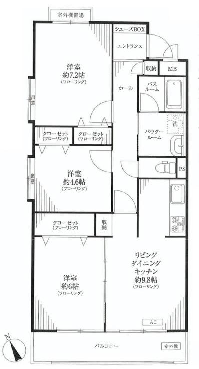 Floor plan. 3LDK, Price 19,800,000 yen, Footprint 65.1 sq m , Balcony area 6.32 sq m