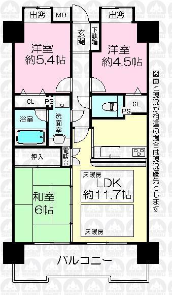 Floor plan. 4LDK, Price 17.8 million yen, Footprint 60.3 sq m , Balcony area 9.6 sq m