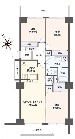 Floor plan. 3LDK, Price 18,800,000 yen, Occupied area 68.26 sq m , Balcony area 7.4 sq m