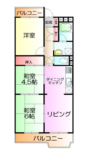 Floor plan. 3LDK, Price 10.5 million yen, Occupied area 62.43 sq m , Balcony area 9.22 sq m