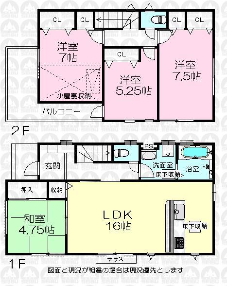 Floor plan. 26,900,000 yen, 4LDK, Land area 176.94 sq m , Is a floor plan of the building area 96.47 sq m Zenshitsuminami direction. 