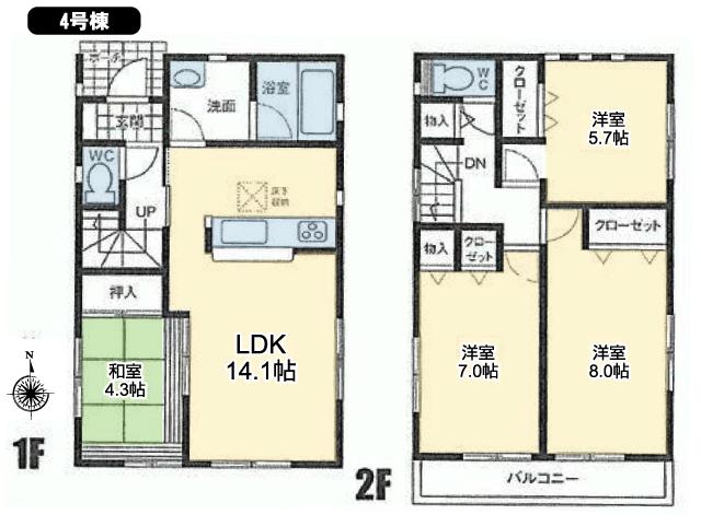 Floor plan. (4 Building), Price 31,800,000 yen, 4LDK, Land area 120.03 sq m , Building area 90.72 sq m