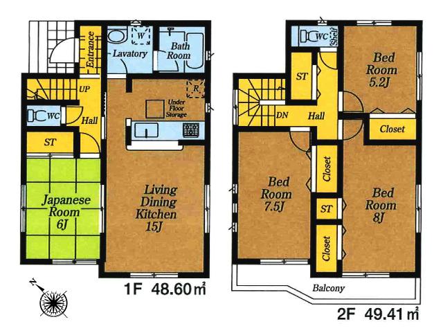 Floor plan. (1 Building), Price 31,800,000 yen, 4LDK, Land area 115.14 sq m , Building area 98.01 sq m