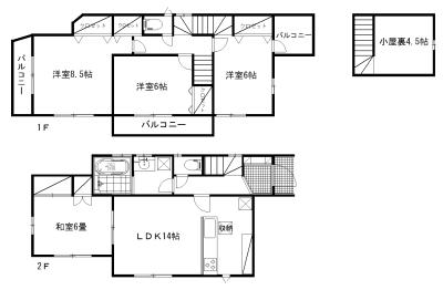 Building plan example (floor plan). Building plan example ( No. B locations), Building area  98.51 sq m
