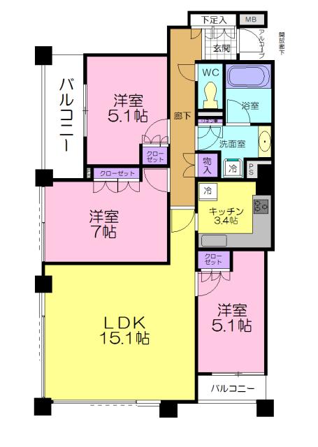 Floor plan. 3LDK, Price 32 million yen, Footprint 79.4 sq m , Balcony area 6.15 sq m