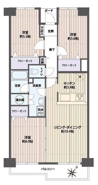 Floor plan. 3LDK, Price 19,800,000 yen, Footprint 69.2 sq m , Balcony area 6.09 sq m