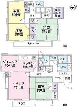 Floor plan. All room is a 6-mat than. You can wish the green Hachikokuyama from the living room