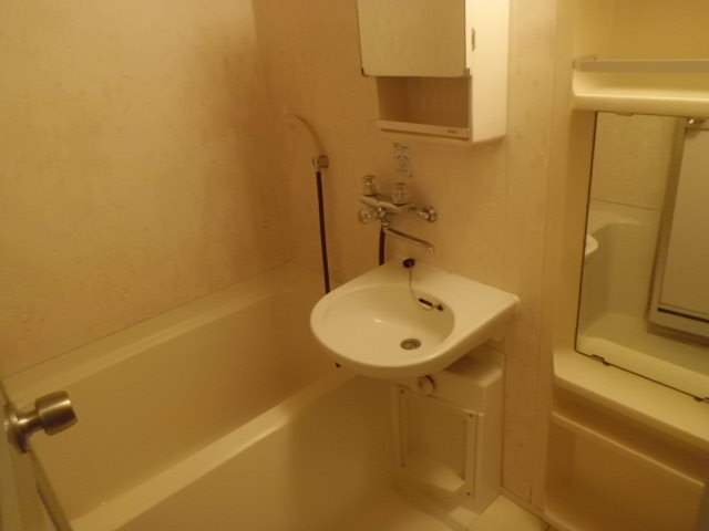 Bath. 2-point unit bus equipped with a wash ball. Convenience has a wash basin mirror.