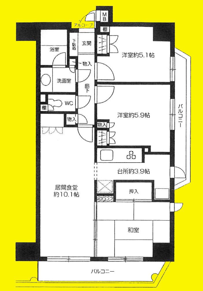 Floor plan. 3LDK, Price 23.8 million yen, Occupied area 67.84 sq m , Balcony area 11.57 sq m