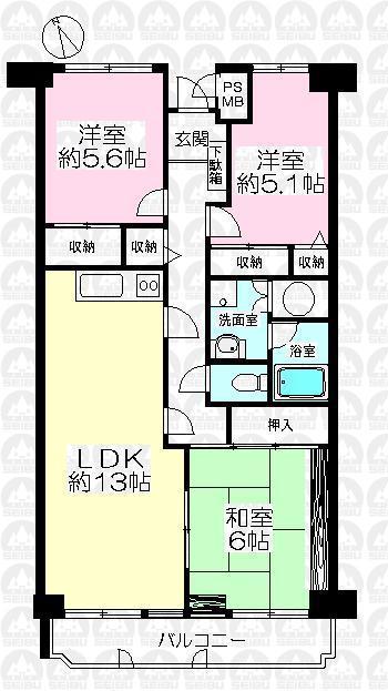 Floor plan. 3LDK, Price 15.5 million yen, Occupied area 76.67 sq m , Balcony area 7.95 sq m