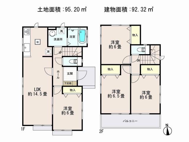 Floor plan. (2 compartment), Price 27,800,000 yen, 4LDK, Land area 95.2 sq m , Building area 92.32 sq m