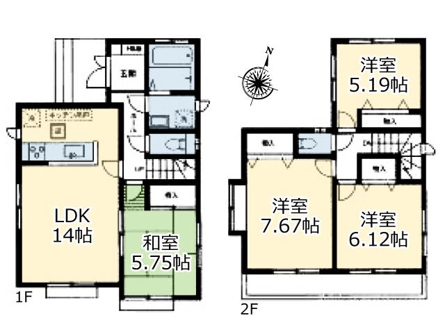Floor plan. (1 Building), Price 34,900,000 yen, 4LDK, Land area 136.79 sq m , Building area 91.08 sq m