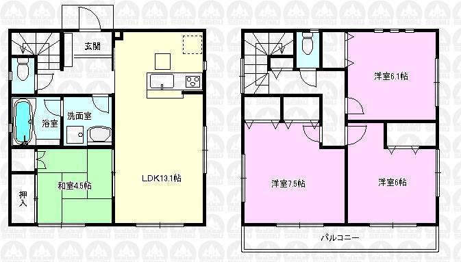 Floor plan. (3 Building), Price 31,800,000 yen, 4LDK, Land area 114.36 sq m , Building area 91.12 sq m