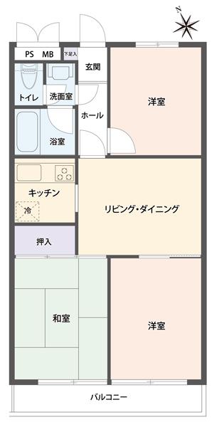 Floor plan. 3DK, Price 6.4 million yen, Occupied area 52.03 sq m , Balcony area 5.02 sq m
